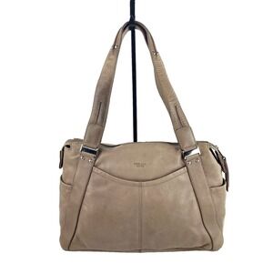 Perlina NY Soft Leather Satchel Taupe Brown Large Purse Shoulder Bag Handbag